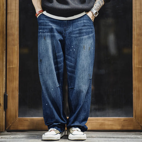Premium Retro Splash Denim Jeans – Men's Straight Fit